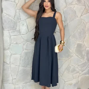 Vestido Midi feminino Com Alça Caimento Rodado leve Casamento Encontros Festas Casuais